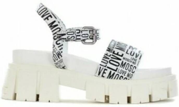 Love Moschino Witte Platte Sandalen voor Dames White Dames