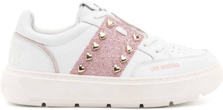 Love Moschino Witte platte schoenen met glitterdetail White Dames