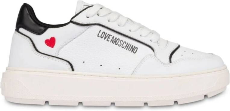 Love Moschino Witte platte schoenen met logo hart White Dames