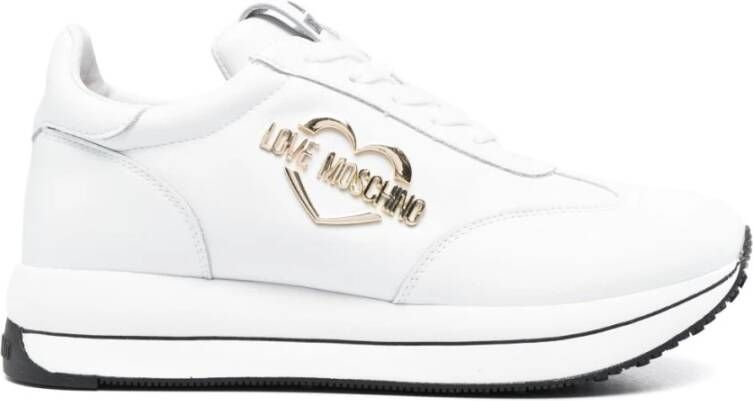 Love Moschino Witte platte schoenen met metalen logo White Dames