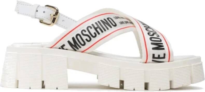 Love Moschino Witte Sandaal met Lintbanden en Logo Lettering White Dames