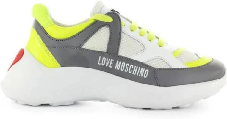 Love Moschino Witte Sneakers met Fluorescerende Gele Inzetstukken White Dames
