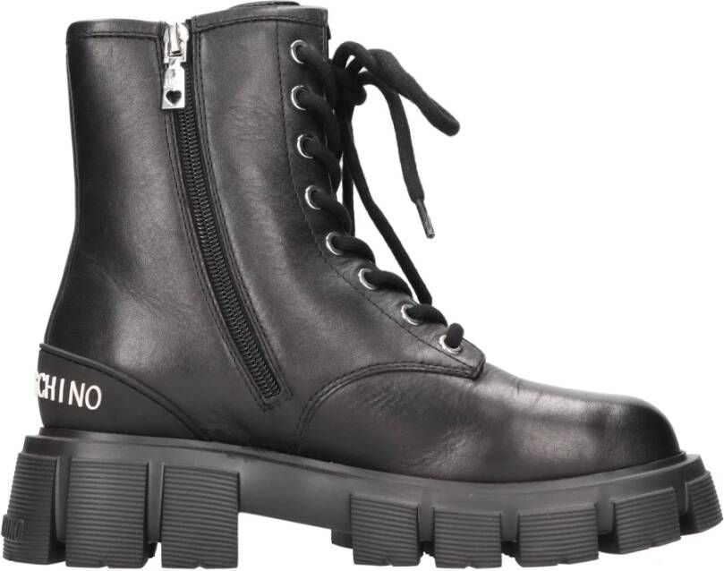 Love Moschino Stijlvolle leren veterschoenen voor dames Zwart Dames