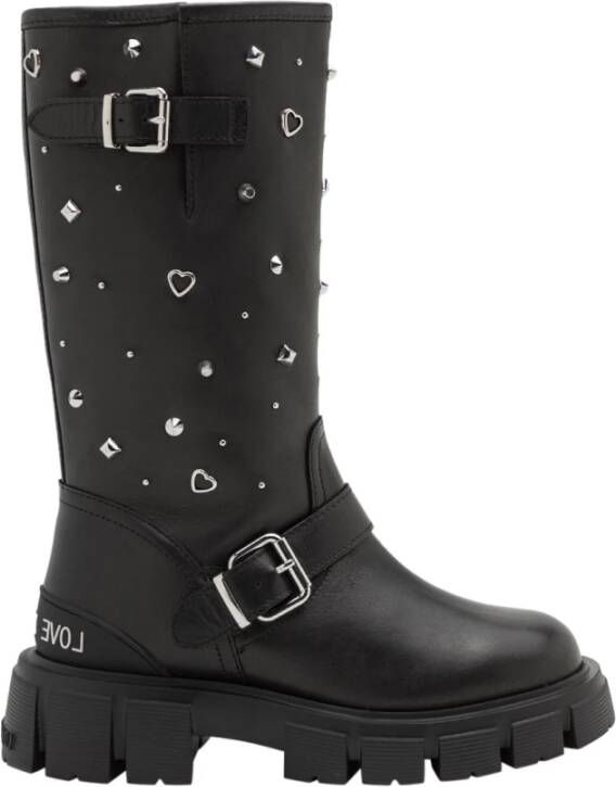 Love Moschino Zwarte Leren Dameslaarzen Black Dames