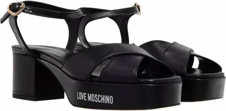 Love Moschino Zwarte Leren Logo Sandalen Black Dames