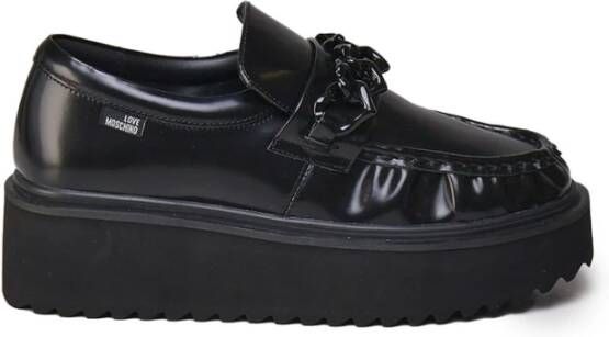 Love Moschino Zwarte leren sneakers met rubberen hak Black Dames