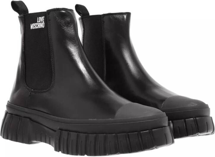 Love Moschino Zwarte Leren Sneakers met Rubberen Zool Black Dames