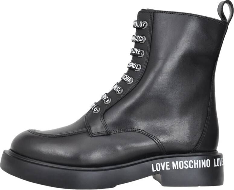 Love Moschino Zwarte Logo Print High-Top Laarzen Black Dames