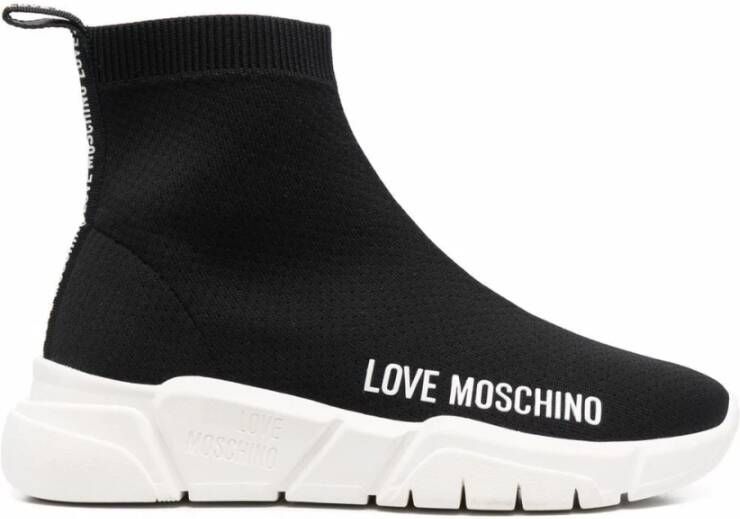 Love Moschino Zwarte platte schoenen met logodetail Black Dames