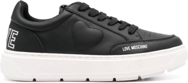 Love Moschino Zwarte platte schoenen met logodetail Black Dames