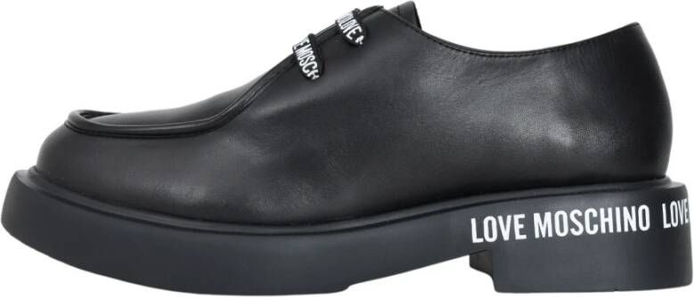 Love Moschino Zwarte platte schoenen met logoveters Black Dames