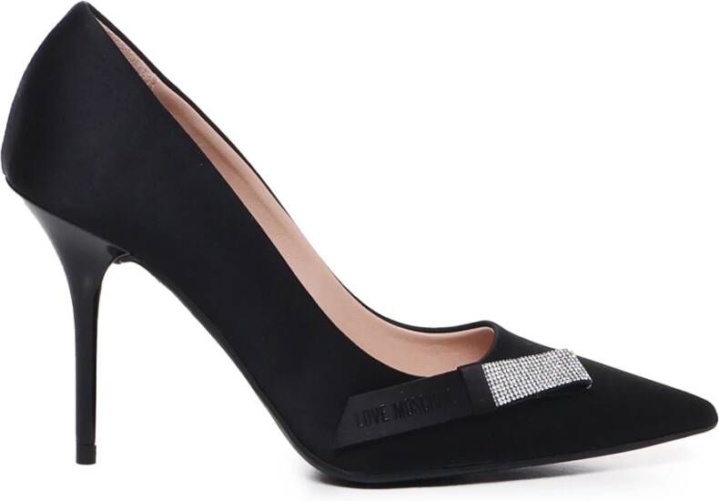 Love Moschino Zwarte Satijnen Platte Schoenen met Fettuccine Decoratie Black Dames