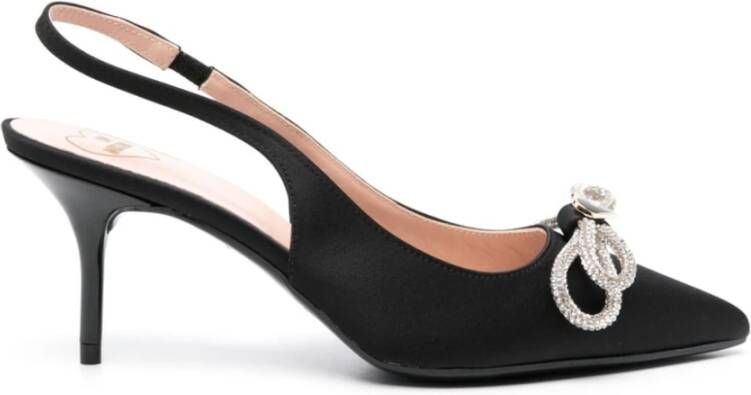 Love Moschino Zwarte Satijnen Slingback Schoenen met Kristalstrik Black Dames