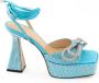 Mach & Mach Blauwe Kristal Plateau Sandalen met Dubbele Strik Blue Dames - Thumbnail 1