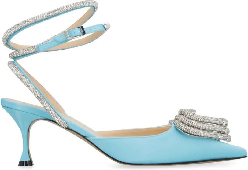 Mach & Mach Satin Slingback Pumps met Rhinestone Decoratie Blue Dames