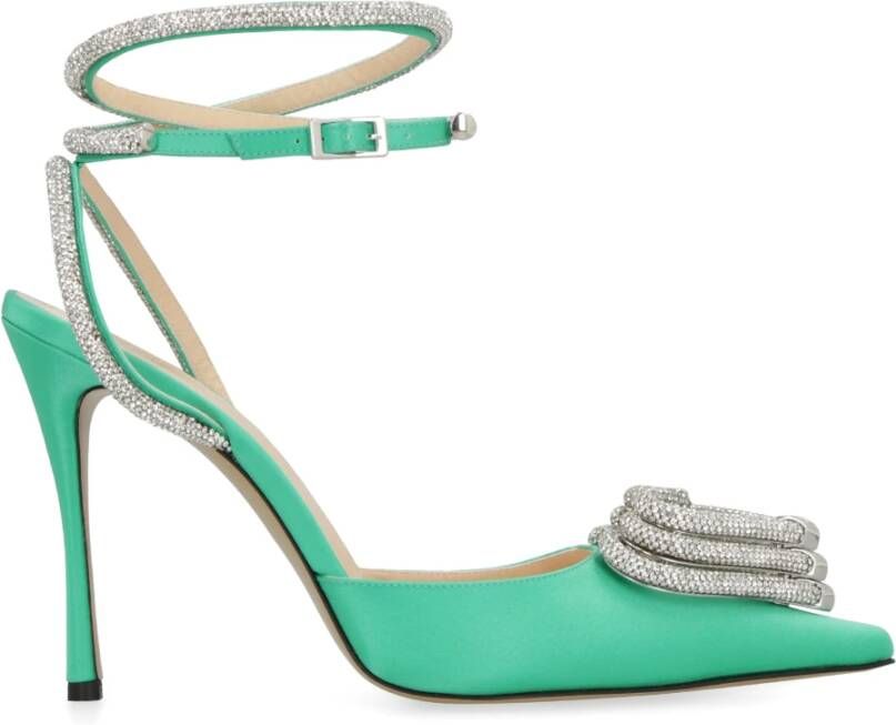 Mach & Mach Satin Slingback Pumps met Rhinestone Decoratie Green Dames