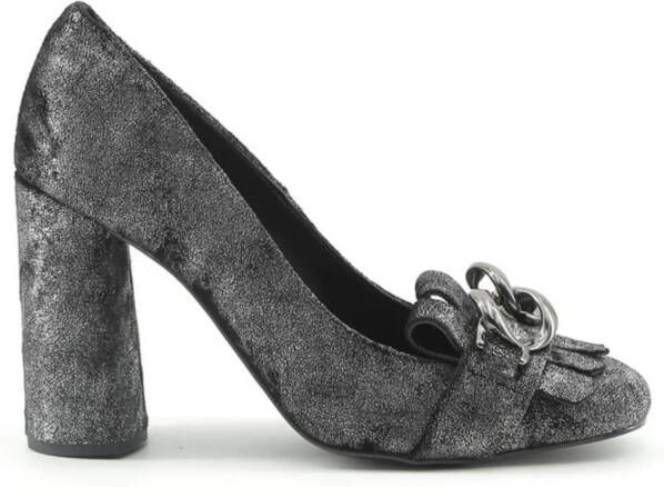 Made in Italia Zwarte Velvet Blokhak Pumps met Ketting Black Dames