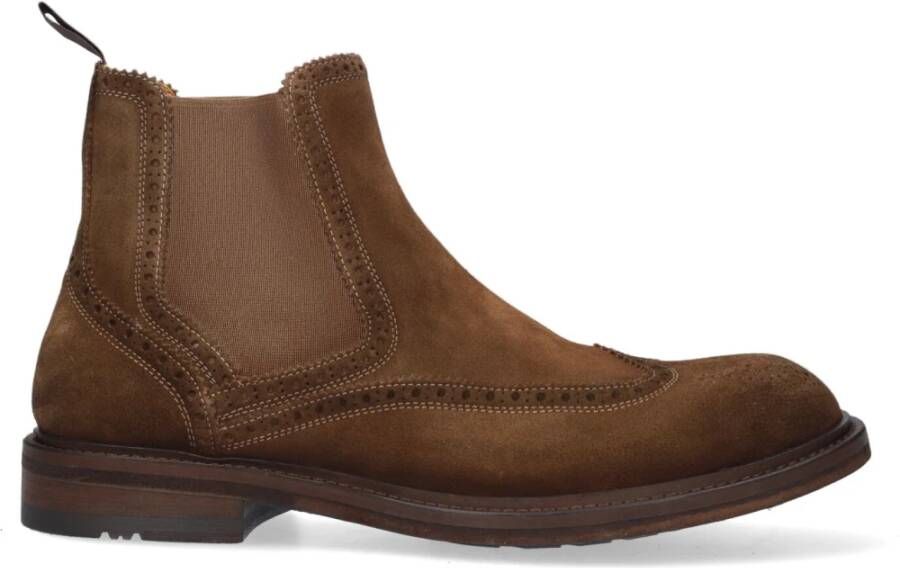 Magnanni Bruine Chelsea Boot met Brogue Perforaties Brown Heren