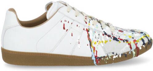 Maison Margiela Witte Leren Sneakers met Paint Drop Effect White Heren