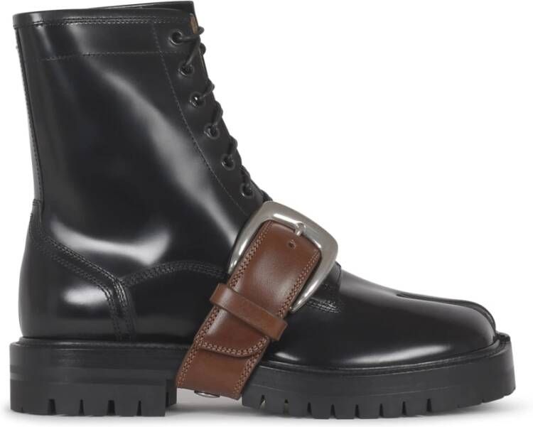 Maison Margiela Leren Gespband Veterschoen Enkellaars Black Dames