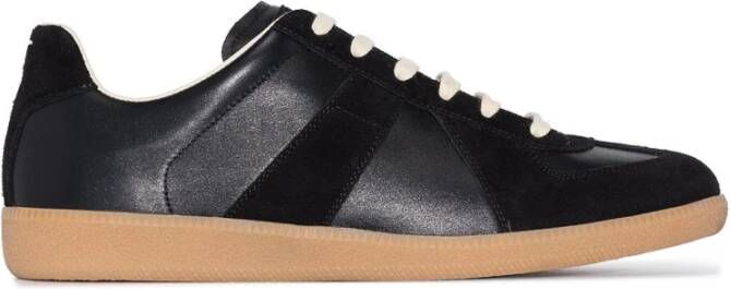 Maison Margiela Replica Leren Sneakers met Suède Inzetstukken Black