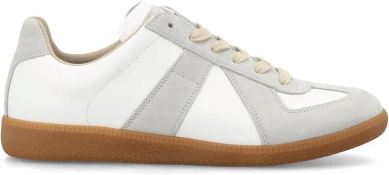 Maison Margiela Witte Leren Sneakers met Grijze Suède Inzetstukken White