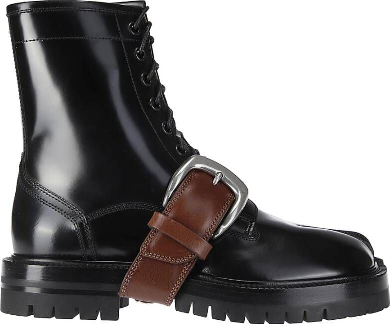 Maison Margiela Leren Gespband Veterschoen Enkellaars Black Dames