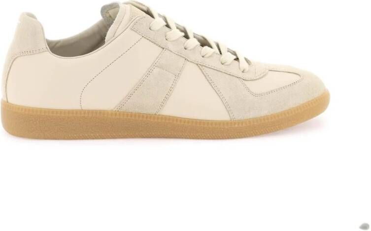 Maison Margiela Leren Replica Sneakers met Suède Inzetstukken Beige Heren