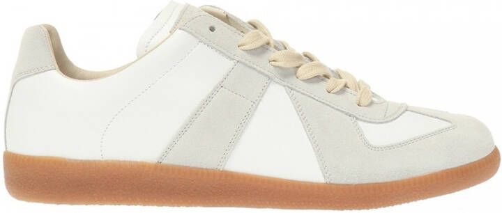 Maison Margiela Witte Leren Sneakers met Grijze Suède Inzetstukken White Heren