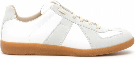 Maison Margiela Witte Leren Sneakers met Grijze Suède Inzetstukken White Heren