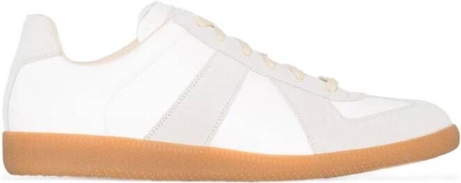 Maison Margiela Witte Leren Sneakers met Grijze Suède Inzetstukken White