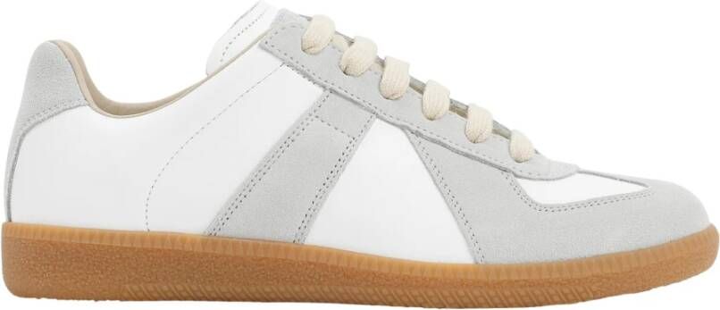 Maison Margiela Witte Leren Sneakers met Grijze Suède Inzetstukken White