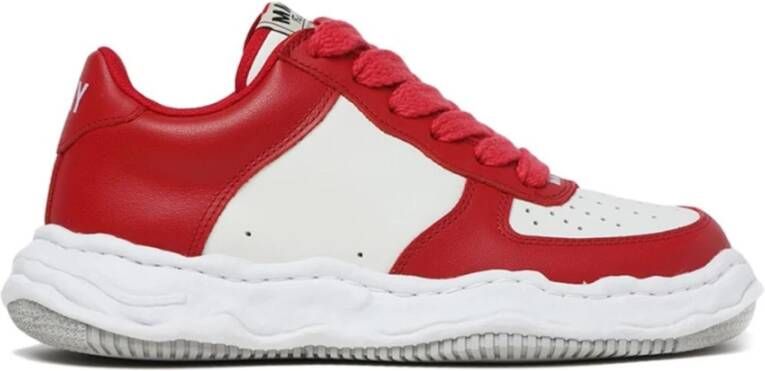 Maison Margiela Rode leren sneakers met kleurblok ontwerp Red Heren