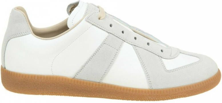 Maison Margiela Witte Leren Sneakers met Grijze Suède Inzetstukken White