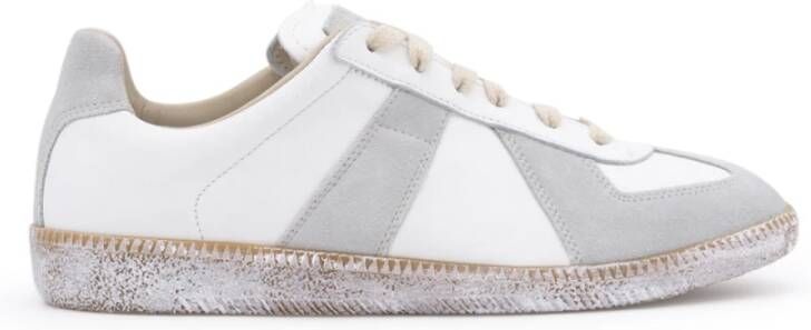 Maison Margiela Witte leren damessneakers met logo patch en stiksels White Dames