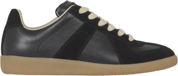 Maison Margiela Replica Leren Sneakers met Suède Inzetstukken Black