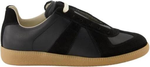 Maison Margiela Replica Leren Sneakers met Suède Inzetstukken Black