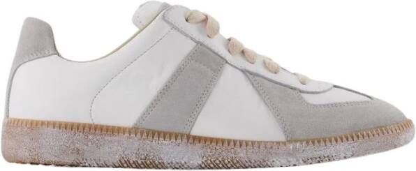 Maison Margiela Witte leren damessneakers met logo patch en stiksels White Dames