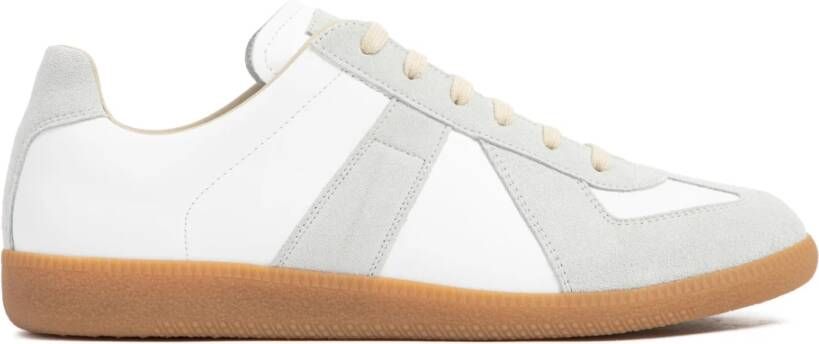 Maison Margiela Witte Leren Sneakers met Grijze Suède Inzetstukken White