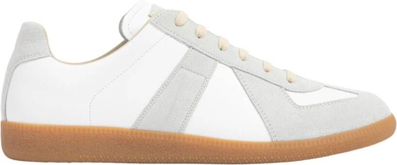 Maison Margiela Witte Leren Sneakers met Grijze Suède Inzetstukken White