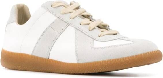 Maison Margiela Witte Leren Sneakers met Nummers Logo Gray Dames