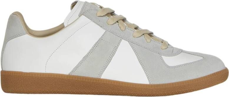 Maison Margiela Witte Leren Sneakers met Grijze Suède Inzetstukken White