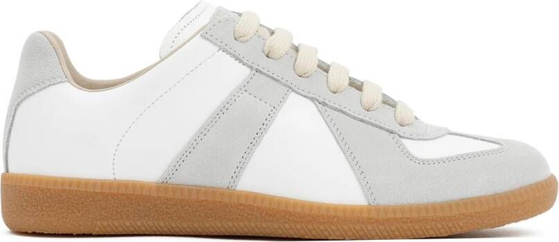 Maison Margiela Witte Leren Sneakers met Grijze Suède Inzetstukken White