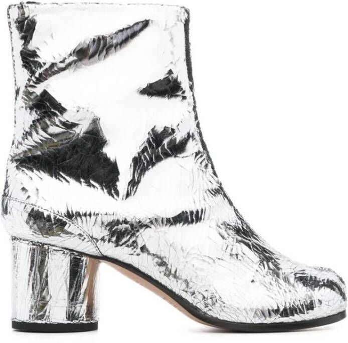 Maison Margiela Zilver-tone Leren Blokhak Enkellaarzen Gray Dames