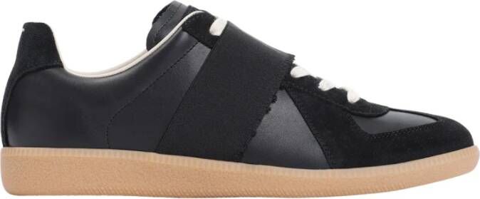 Maison Margiela Zwarte elastische band leren sneakers Black Heren