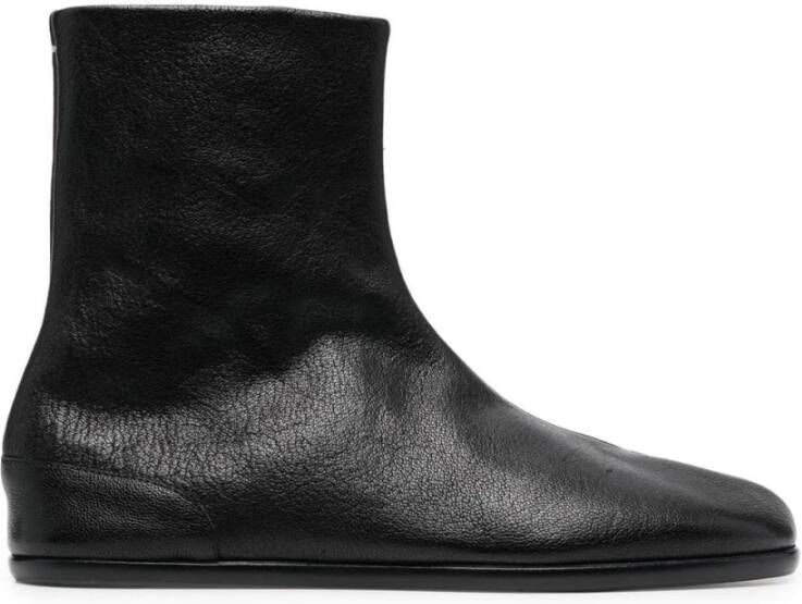 Maison Margiela Leren Tabi Enkellaarzen met Platte Zool Black Heren