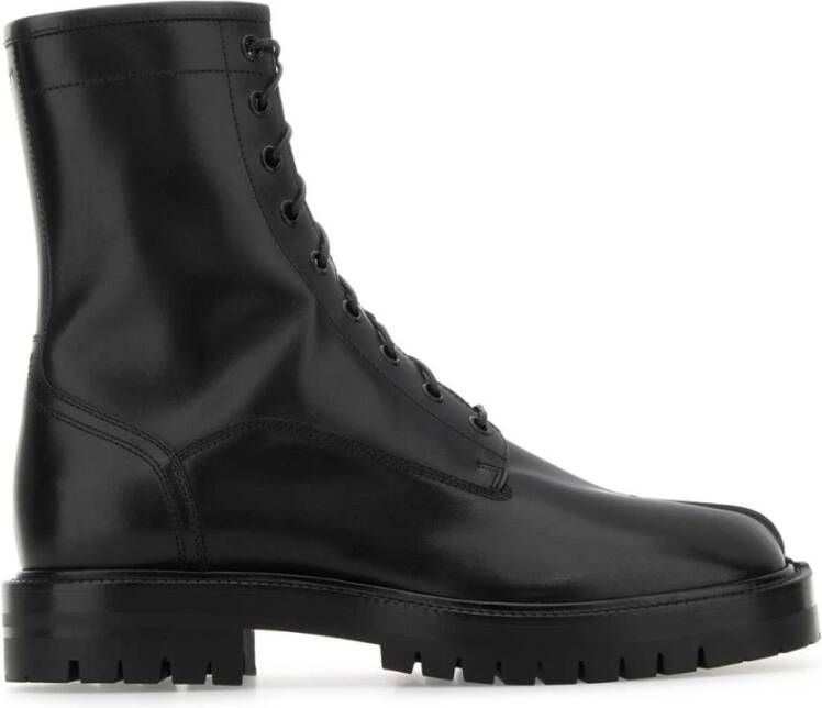 Maison Margiela Zwarte leren Tabi enkellaarzen Black Heren