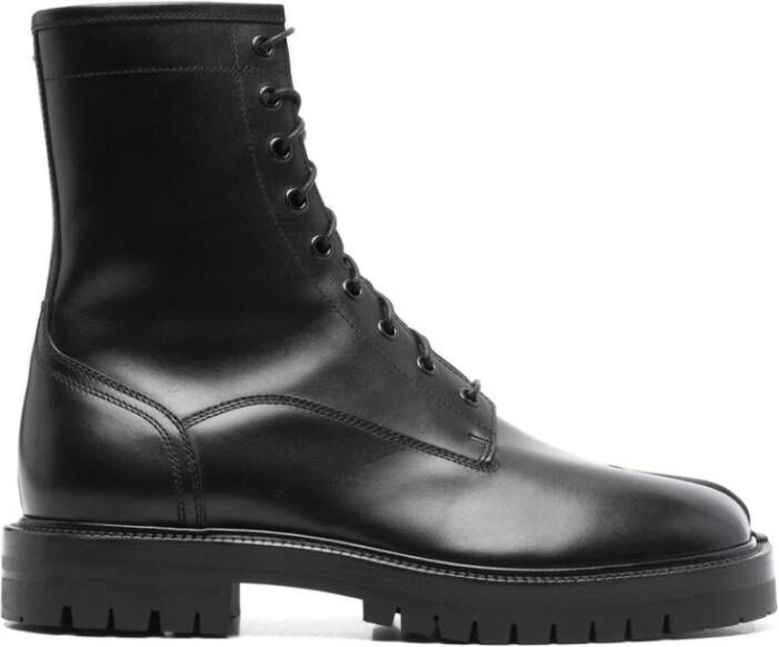 Maison Margiela Zwarte leren Tabi Teen Lace-Up laarzen Black Heren