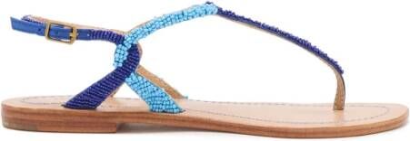 Maliparmi Handgemaakte Kralen Geborduurde Teenslippers Blue Dames