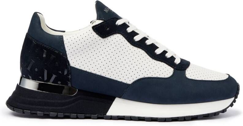 Mallet London Marine Zilver Leren Sneakers Blue Heren